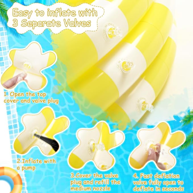 VioraWhite 4 Pack Inflatable Kiddie Pool for Toddlers 48''x 10'' Yellow Blow up Kids Swimming Pool Small 3 Rings Round Baby Pools for Indoor Outdoor Water Game Play Center
