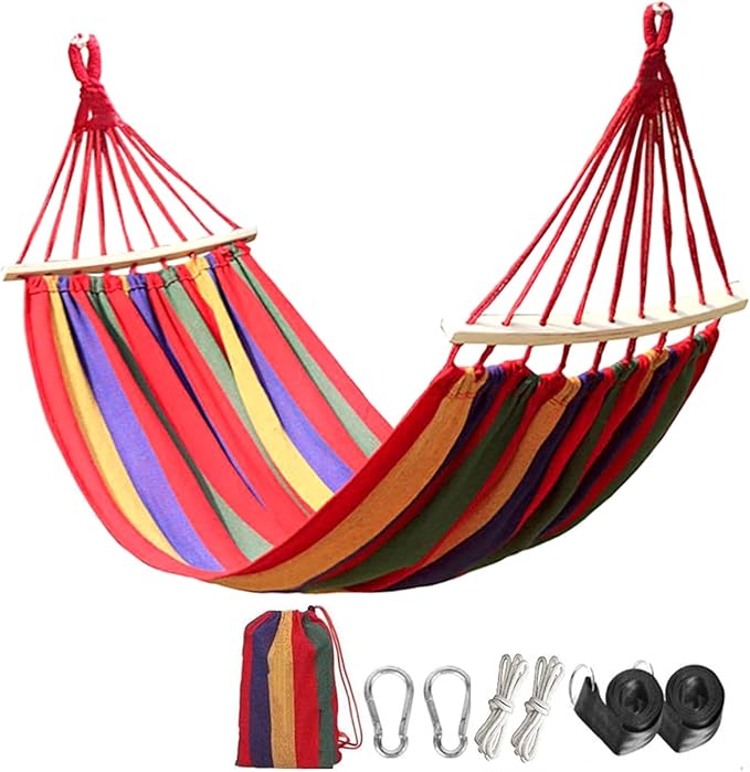 Double Hammock Chair Outdoor, Portable Hammock for Trees, Camping Hammocks for Outside, Comfortable Fabric Hammock, for Terrace, Balcony, Garden
