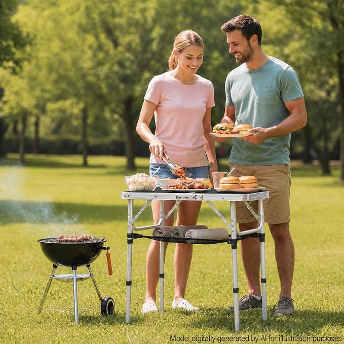 YUFIFAIRY Small Folding Table Portable, 24''L x16''W Foldable Camp Table with 3 Adjustable Height, Indoor Outdoor Lightweight Aluminum for Outdoor Cooking Picnic Black Table(10"/19"/27.5"