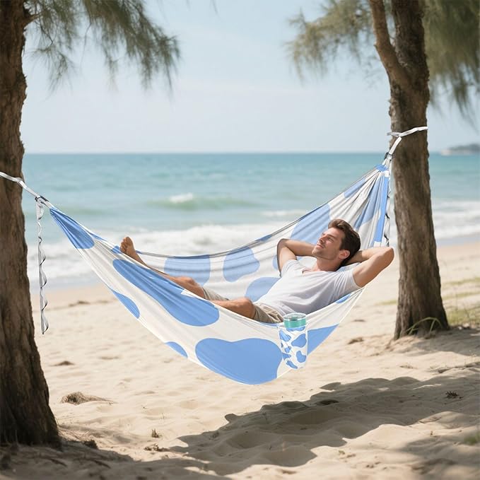 Cow Prints Blue Pastel 330lb Capacity Hammocks with Portabl Carry Bag Indoor Hammock for Outside Camping Essentials hamaca con soporte para adultos
