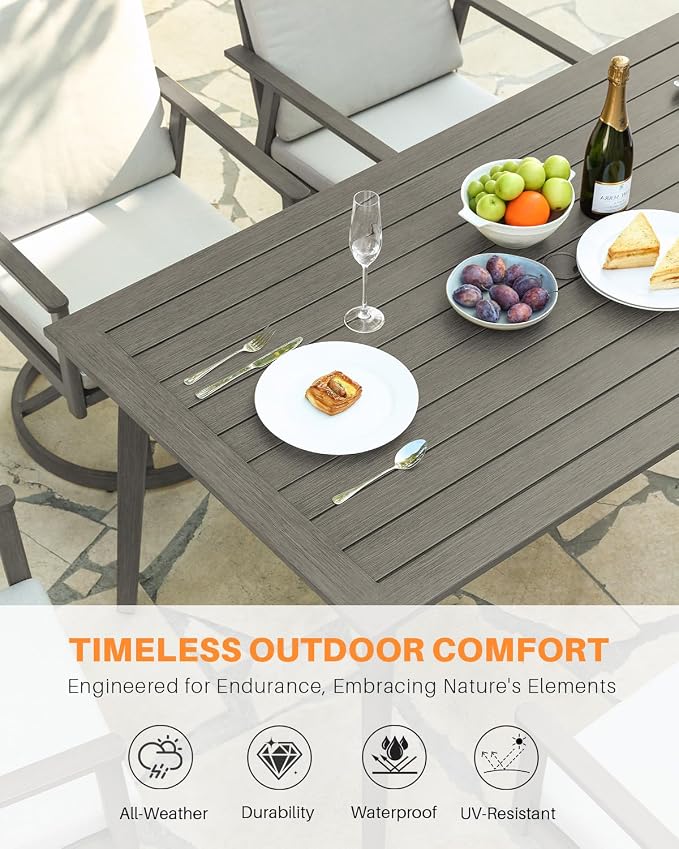 Outdoor Patio Dining Table for 8, Never-Rust Aluminum Outdoor Dining Table with 2.2" Umbrella Hole, 8 Person Patio Dining Table Furniture for Decks, Garden, Porch, Lawn, Limed Oak