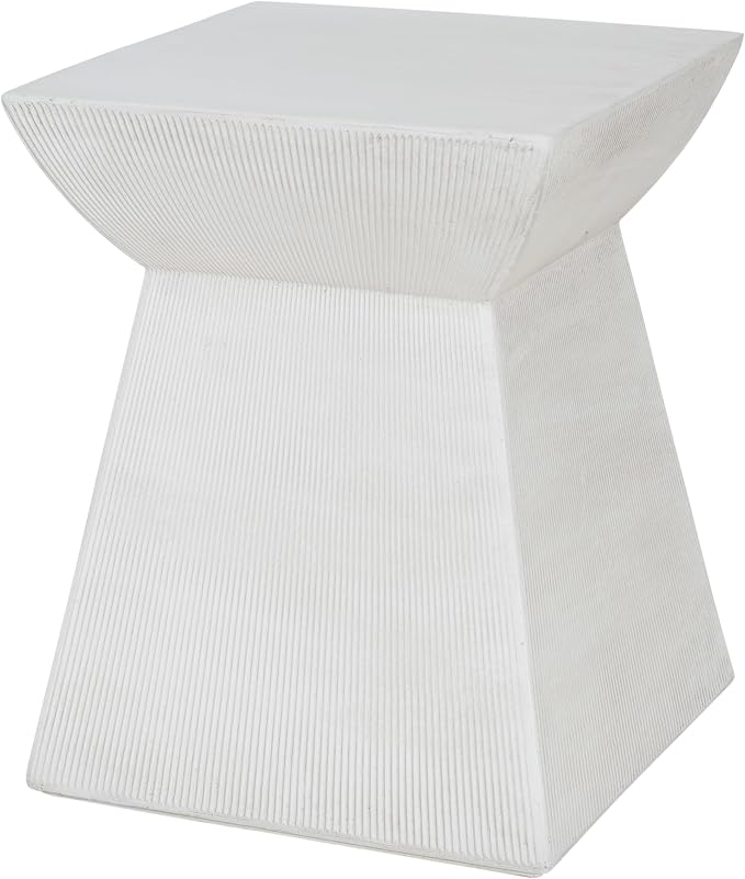 Outdoor Side Table Square Concrete Side Table Pedestal End Tables Cement Small Coffee Tables Patio Garden Stool Plant Stand for Porch, Backyard Balcony,15.2",White Antique Textured
