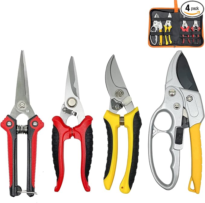 Sutekus 4 Pack Garden Pruning Set Shears Hand Pruners Bypass Pruning Shears Clippers Garden Trimmer Scissors Kit With Case