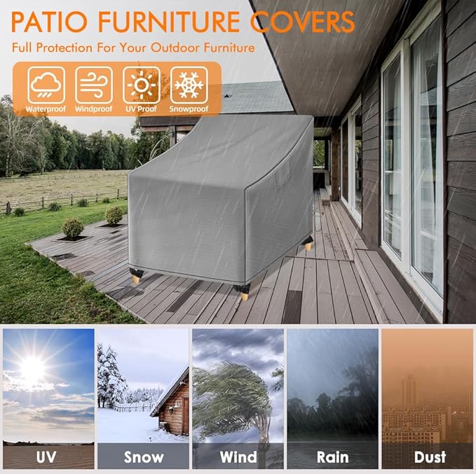 WLEAFJ Outdoor Chair Covers Waterproof, Gray Lawn Patio Furniture Covers, Heavy Duty Wicker Garden Sofa Chair Cover, 2 Pack - 36" W x 37" D x 36" H