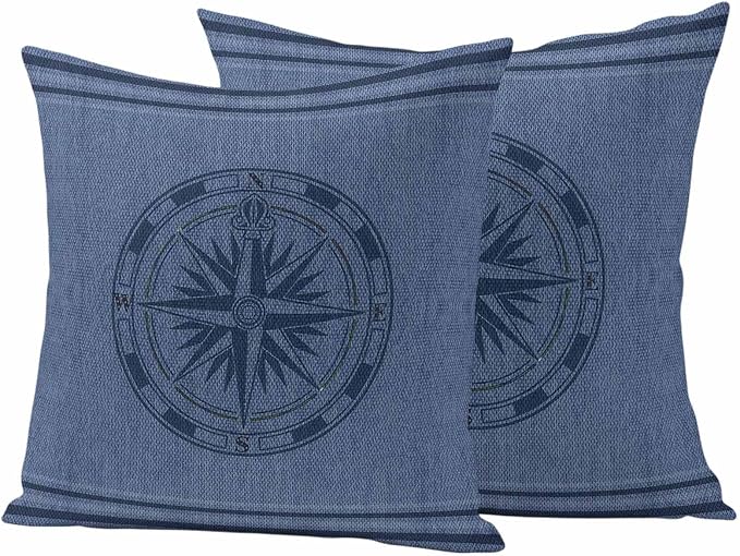 Compass Navigation Outdoor Waterproof Throw Pillow Covers Set of 2, 16"x16", Guide Letter Printing Decorative Pillow Covers Outside Cushion Case for Patio Porch Garden