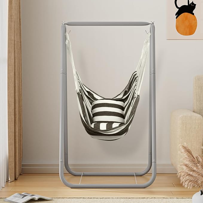 220Lbs Hammock Chair with Stand,Heavy-Duty Steel Hammock,Space Saving, Multi-Use Swing Chair for Outdoor Indoor(Without Pillow)