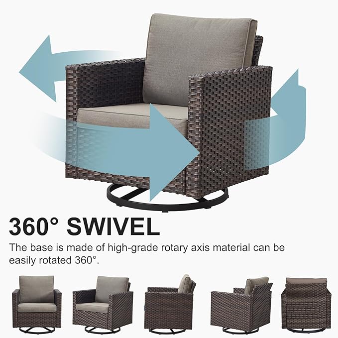 Belord Wicker Chairs Outdoor Bistro Set Oversize Patio Swivel Rocker, Rattan Outdoor Seating Set of 2 Swivel Glider Chairs Wicker Furniture for Porch Deck Backyard