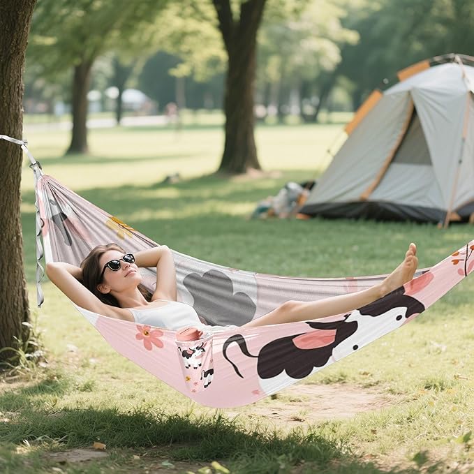 Cartoon Cute Cow Pink 330lb Capacity Outdoor Hammocks Tree Hammock for Indoor Outdoor Patio hamacas para adultos