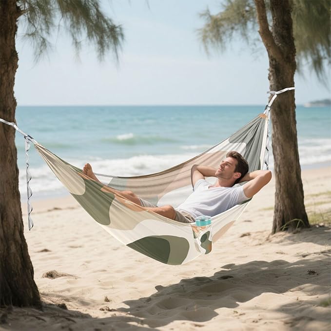 Abstract Gray-Green Floral Pattern 330lb Capacity Camping Hammocks Indoor Hammock for Outside Camping Essentials hamaca con Base para adultos