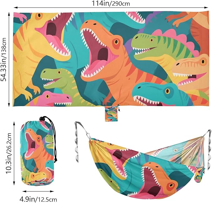 Colorful Cartoon Animal Dinosaur 330lb Capacity Camping Hammock with Tree Straps Indoor Hammock for Indoor Outdoor Patio sillas para acampar