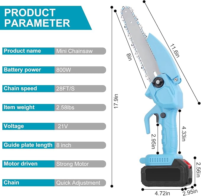 TeqHome Mini Chainsaw, 8 Inch Cordless Mini Electric Chainsaw Battery Powered with 2 Batteries & 2 Chains,Portable Handheld Small Chain Saw for Wood Tree Trimming Branches,Sawzall for Household Garden