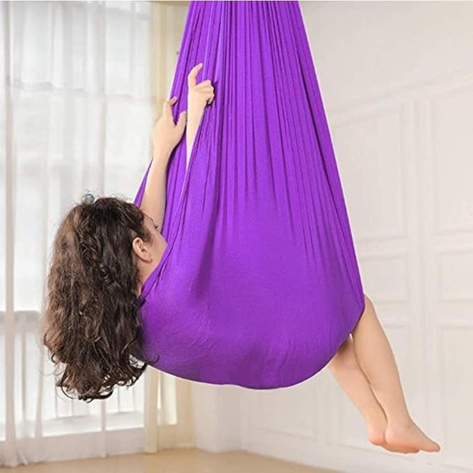 Soft Indoor Swing with Special Needs Yoga Sensory Integration Cuddle Hammock for Kids Child and Teens Children Outdoor Camping (Color : Purple, Size : 100 x 280 cm (L x W))