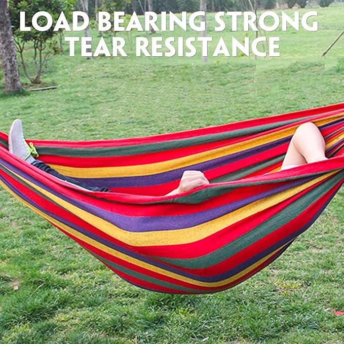 Double Hammock Swing Outdoor, Camping Hammock with Ropes, Comfortable Fabric Hammock, Portable Lightweight Hammock, for Backyard, Porch, Outdoor and Indoor Use