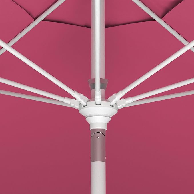California Umbrella 11Ft Sunbrella Patio Umbrella, Fiberglass Ribs, Hand-Crank, Tilt-Collar, White Frame, Hot Pink Fabric