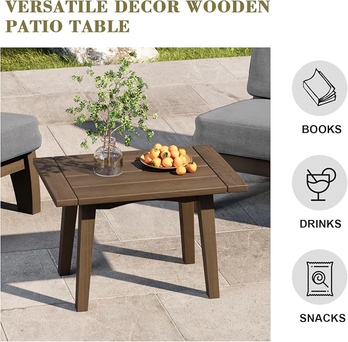 3 Piece Wood Patio Chair Outdoor Bistro Set, All Weather Outdoor Furniture Patio Sofa Chair Backyard Seating Group Conversation Sets with Wooden Side Table - Gray
