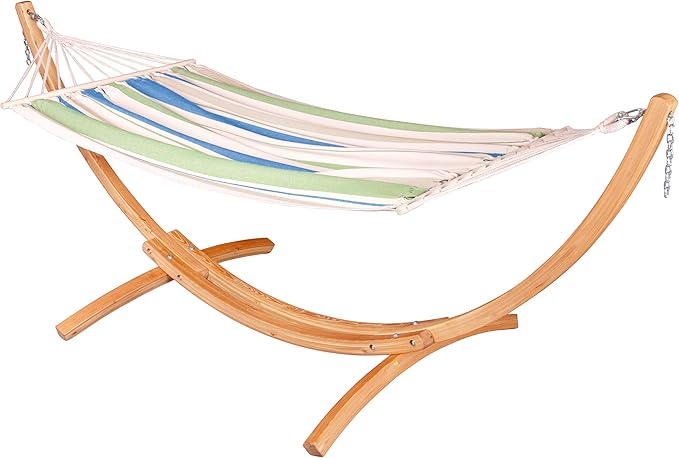 LA Siesta® Chillounge Hammock with Spreader Bar & Wood Stand, Weatherproof Outdoor Hammock with Stand for Outside Backyard, Wood, Heavy Duty Hammock and Stand - Max 265 Lbs, Grrenbay