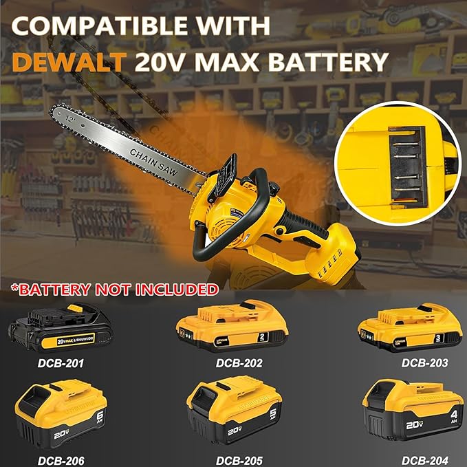 12" Cordless Chainsaw Compatible with Dewalt 20v Max Battery with Auto Oiler & Security Lock,Brushless Electric Chain saw for Wood Cutting, Tree Trimming (Battery Not Included)