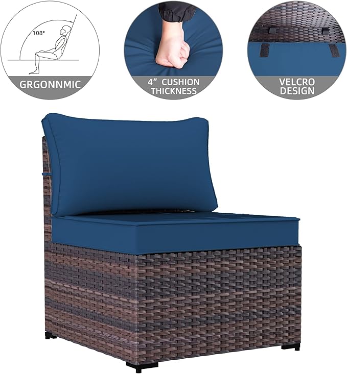 9 Pieces Outdoor Patio Furniture Sets,Wicker Conversation Set Sectional Sofa,Includes 8 All-Weather High Back PE Rattan Seating Components w/Thickened Cushions&Coffee Table,Navy