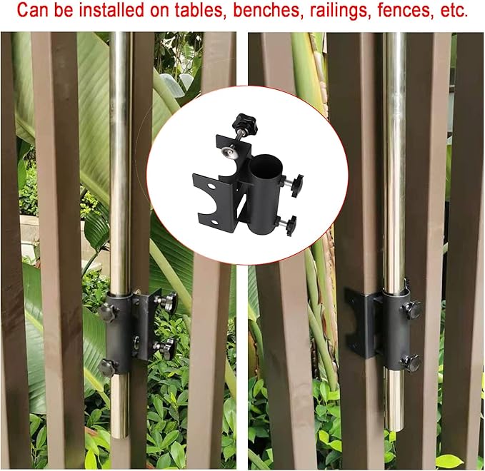 Parasol Holder Patio Umbrella Stand Mount Umbrella Stand Bench Buddy Umbrella Holder Fixed Clip Umbrella Clamp for Deck,Chair,Desk,Dock,Beach Courtyard Balcony,Tables,Boats,Tailgates…