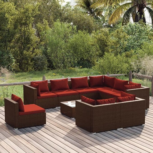 10 Piece Patio Lounge Set with Cushion, Piece Patio Set Furniture Conversation Sets Patio Lounge Set Outdoor Patio Sectional s Poly Rattan Brown