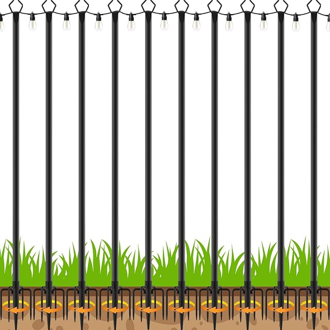10Pack10FT String Light Poles,Metal with Fork Lights Poles for Outdoor String Light, Rustproof Heavy Duty for Outside Garden,Patio,Wedding,Backyard,Deck,Party