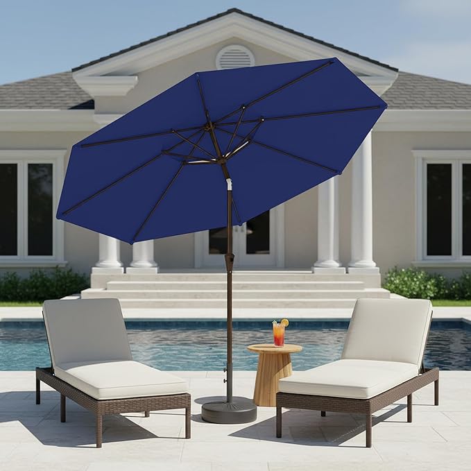 9ft 2-Tiers Patio Umbrella,Outdoor Market Table Umbrella with Push-Button Tilt & Crank | UV Protection,Suit for Backyard,Garden,Pool,Deck(Navy)