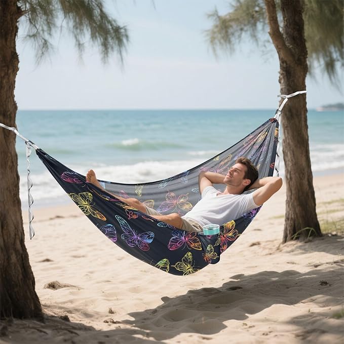 Camping Hammock Outdoor Hammocks for Outside Butterfly Dark Neon Beach Trees Portable Lightweight with Pockets Tree Straps Indoor