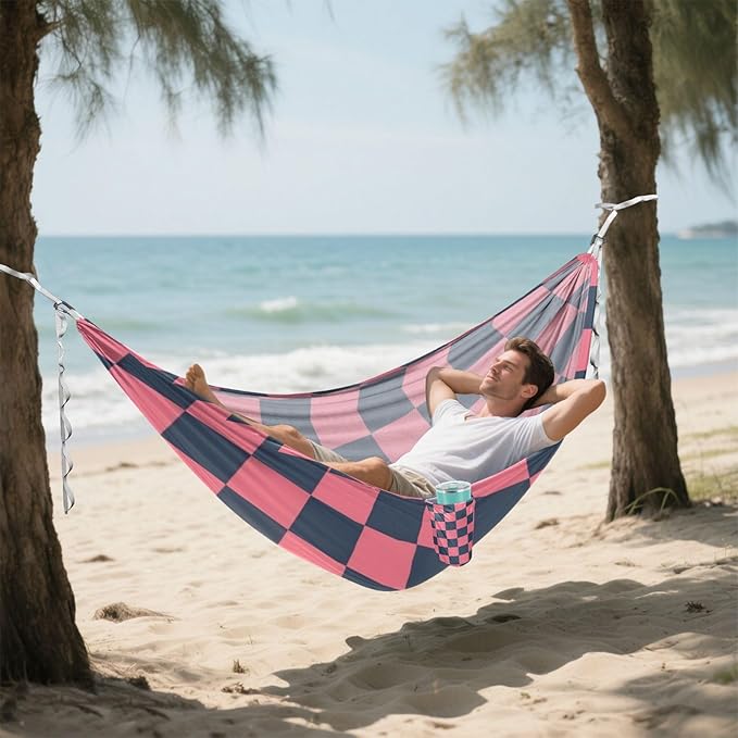 Black and Pink Checkerboard 330lb Capacity Outdoor Hammocks with Hanging Rope Backyard Hammock for Patio Backyard Lounge Base macas mexicanas de Patio para Adulto