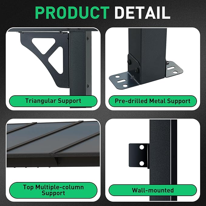 Aoxun 8' x 5' Gazebo for Patio, Gazebo Pergola with Sloped Roof and LED Waterproof Hanging Lights Large Wall-Mounted Heavy Duty Awning for Backyard, Deck, Patio