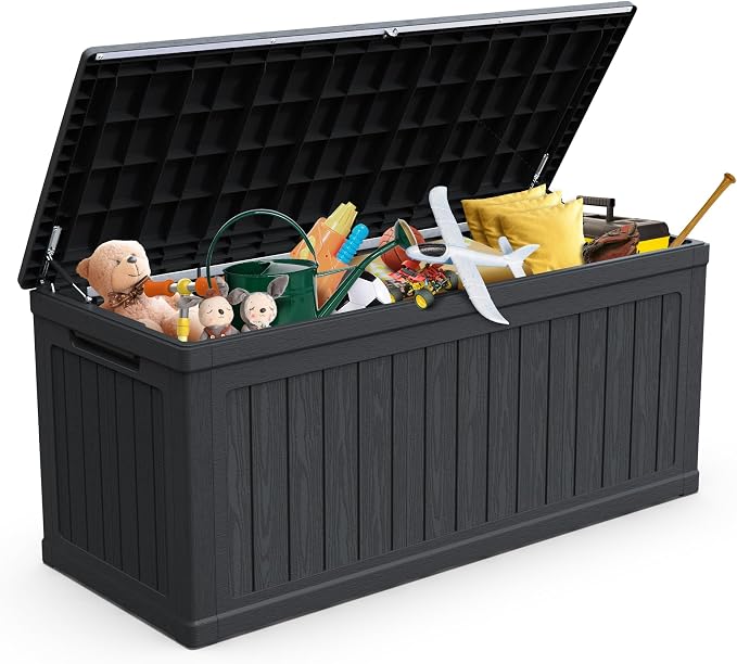 260 Gallon Large Outdoor Storage XXL Deck Box for Patio Furniture, Outdoor Cushions, Garden Tools and Sports,Pools Equipment, Waterproof Resin, Lockable, Black