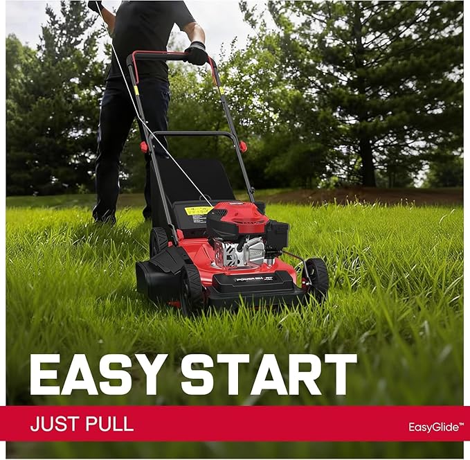 PowerSmart EasyGlide 21-inch 144cc Push Gas Lawn Mower, 3-in-1 Mulch/Bag/Side Discharge, Steel Deck, 6 Height Adjustment
