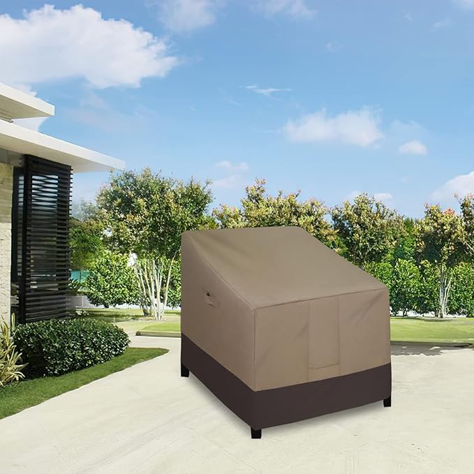 Easy-Going Outdoor Chair Cover Waterproof, Heavy Duty Patio Chair Cover, Windproof Outdoor Furniture Cover with Air Vent (2 Pack-32Wx37Dx31H inch, Camel/Dark Brown)