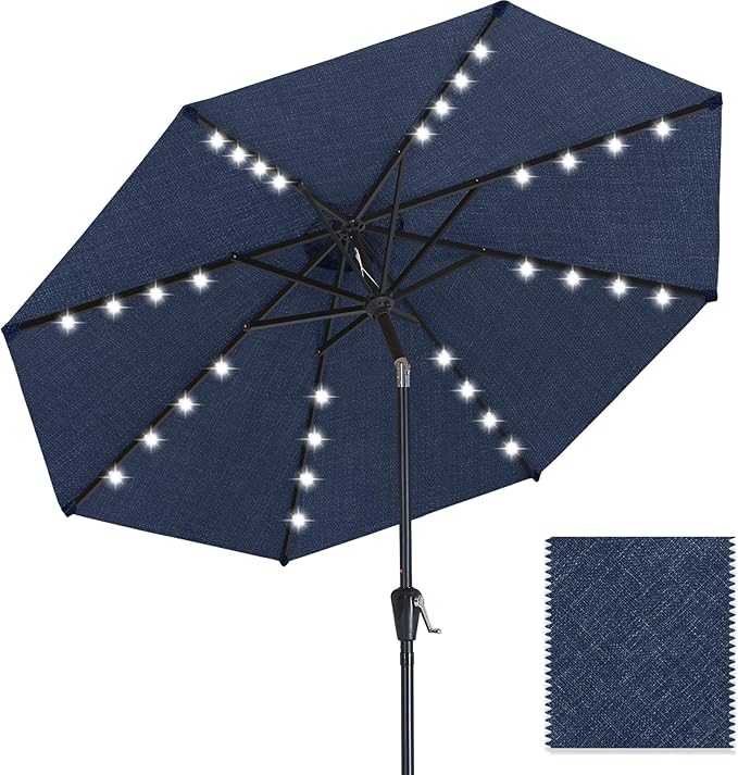 ABCCANOPY OLEFIN® 5-Year No Fading Patio Umbrella with Solar Lights (Navy Blue)