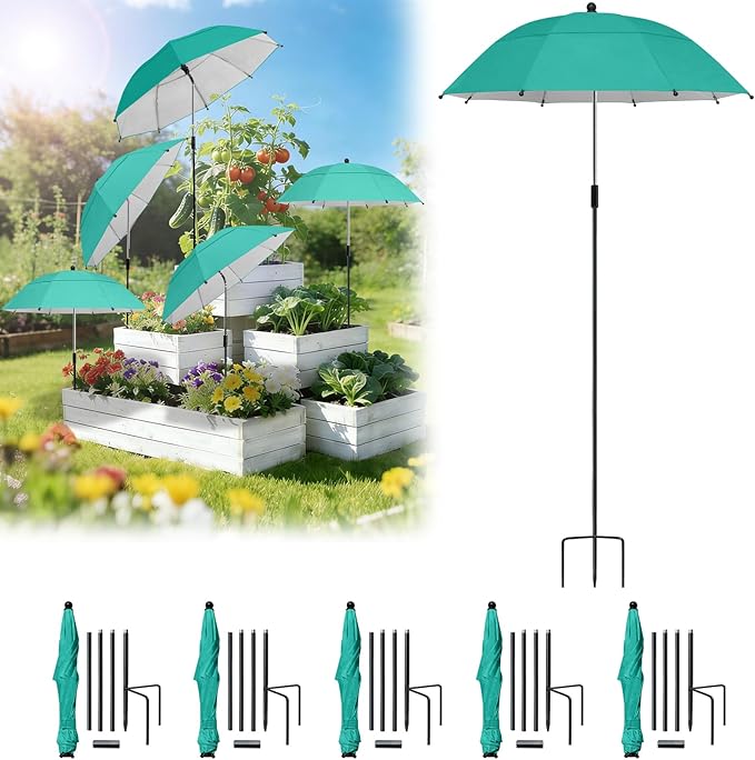 Plant Umbrellas, 5Pack 360°Adjustable Garden Umbrella for Outdoor Plants,24” Large Sun Shade for Garden Beds Potted Plants, 47.8" High Plant Shade Cover Umbrellas for Sun-Sensitive Plants