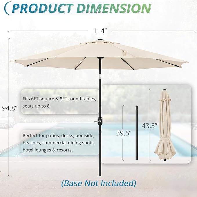 LUE BONA 10FT Patio Umbrella, Easy Tilt Umbrella Outdoor Patio with Crank, Waterproof Market Umbrella for Outdoor Table Pool Deck Garden, Beige