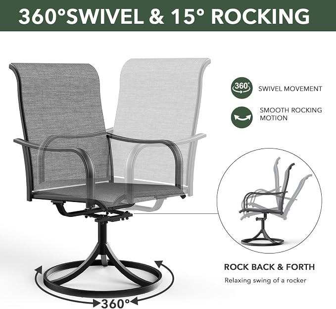 Anmutig 5 Piece Outdoor Patio Dining Set, 4 Swivel Rocking Patio Chairs & 41" Round Dining Table Outdoor Furniture for Backyard Bistro Garden Poolside, Grey