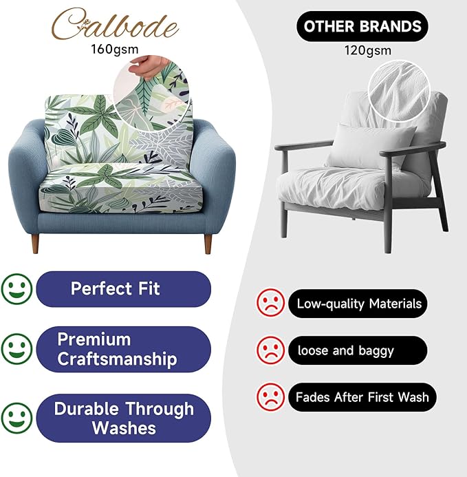 CALBODE 12 Pcs Stretch Outdoor Seat Cushion Covers, Washable Chair Seat Cover for Patio Furniture Cushions Soft Indoor and Outdoor Couch Cover Replacement (Green Leaves, Cover Only)