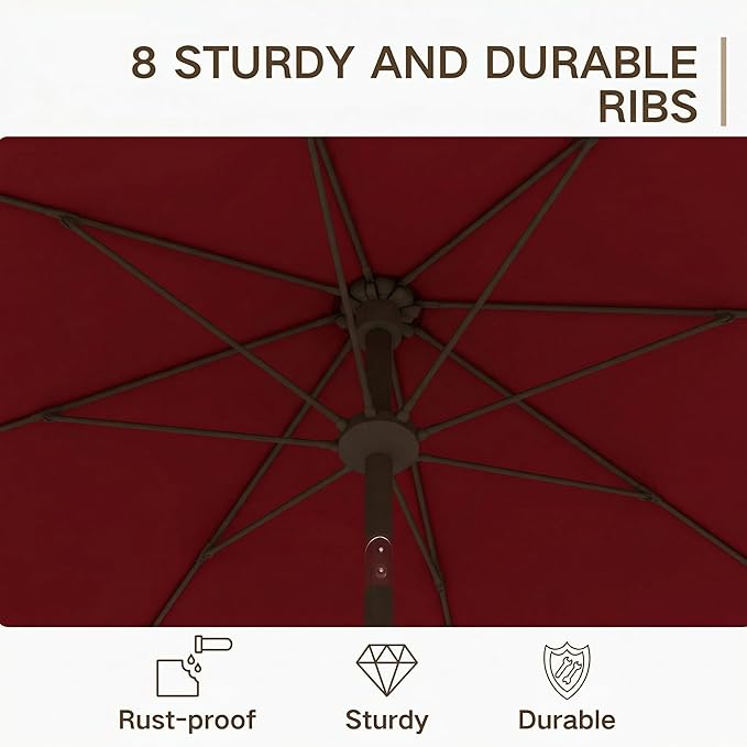 Kingdura 10FT Outdoor Patio Umbrella, Market Table Umbrella with Push Button Tilt and Crank, 8 Sturdy Fiberglass Ribs, UV Protection for Pool, Lawn, Deck, Backyard, Garden (Dark red)