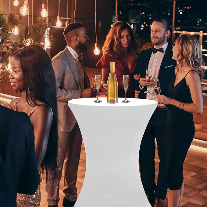 Camp Field 2 Packs Round Folding Cocktail Tables with White Covers, 32 inch High Top Highboy Bar Height Tables, Portable Pub Bistro Furniture for Weddings, Parties, Events, Indoor Outdoor