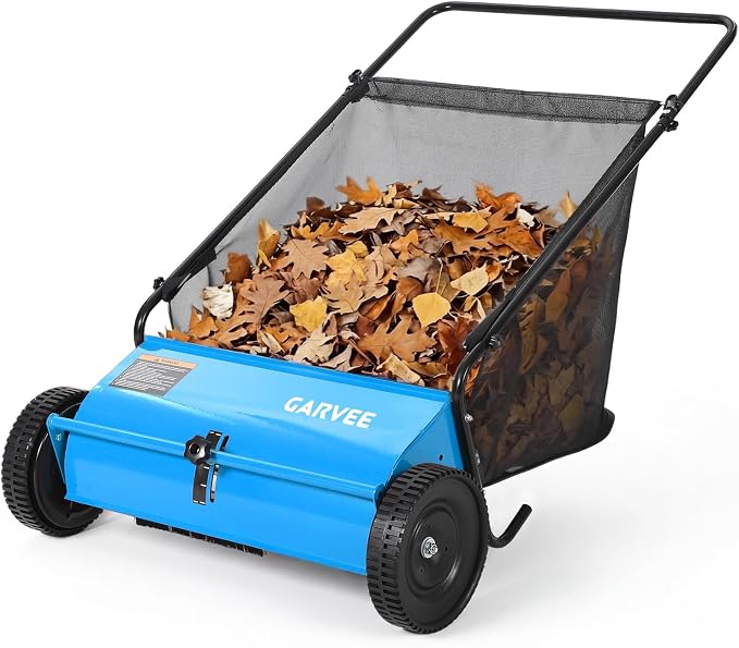 Push Lawn Sweeper 26Inch-Heavy Duty Walk Behind Leaf Collector and Yard Sweeper for Outdoor,Patio,Driveway,Garden Grass Sweepers,4 High Speed Spinning Brush,7 Cu. ft. Hopper Capacity