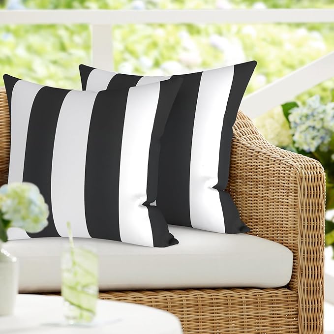 DYTXIII Pack of 2 Waterproof Outdoor Pillow with Inserts, 18x18 Square Patio Decorative Throw Pillow for Home,Sofa,Bench and Patio Furniture,Cabana Black