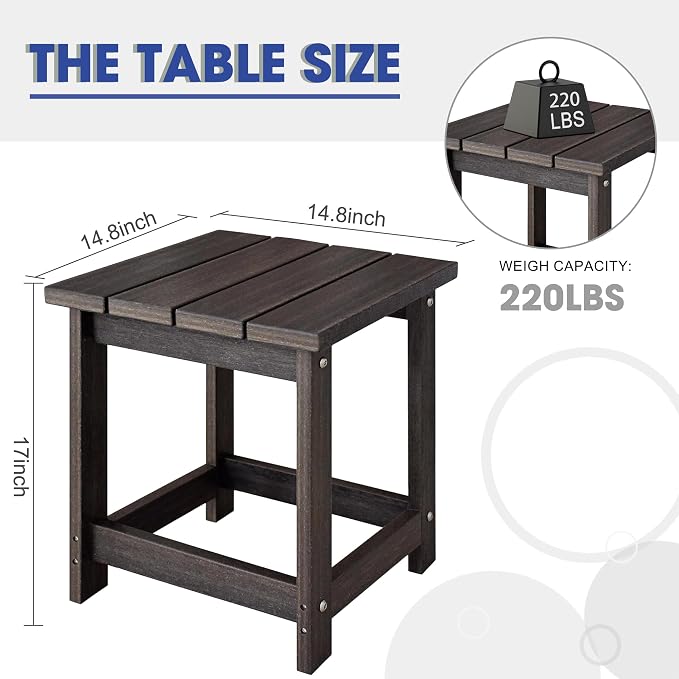 LZRS Patio End Table, Heavy Duty HDPE Outdoor Coffee Table with Wood Texture, Weatherproof Composite Table for Adirondack Chairs, Deck, Pool, Indoor/Outdoor, No Peeling or Cracking(Brown Mixture)