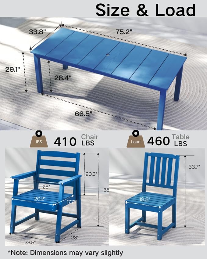 Kingdura 9 Piece Patio Dining Set for 8, HDPE Outdoor Table & Chairs with Umbrella Hole, All-Weather Outdoor Furniture Patio Conversation Set for Lawn Pool Backyard, Navy Blue