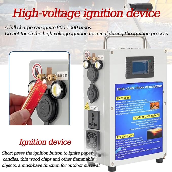 Generator Hand Crank and Power is 50W (Maximum),for Household and Outdoor Emergency,with Hand Shank and Charger,Outdoor Generato 81AH/500W