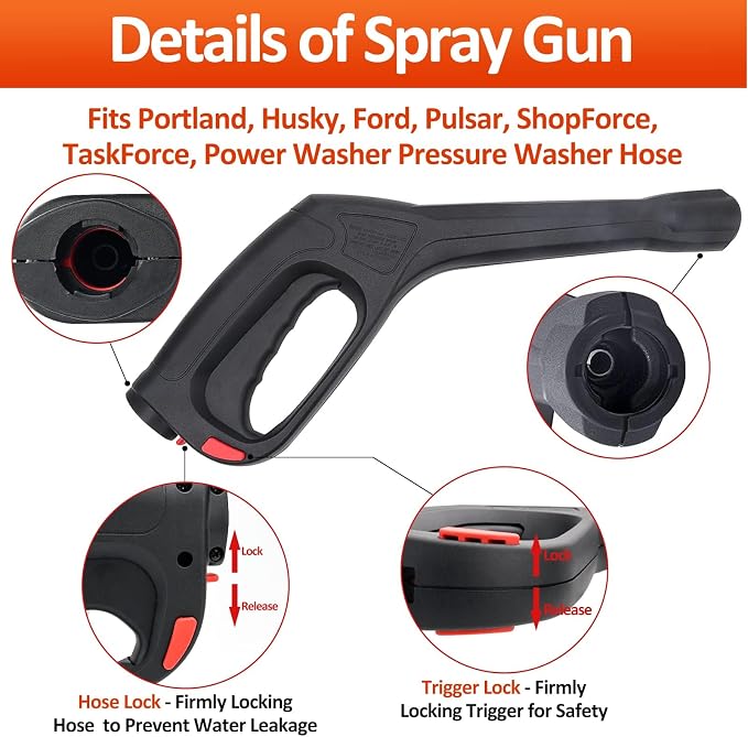 High Pressure Water Spray Gun Wand Nozzle & 32FT Hose, Replacement Pressure Washer Gun Compatible with Portland Pulsar Husky Powerwasher TaskForce TaskMaster ShopForce Electric Pressure Washers