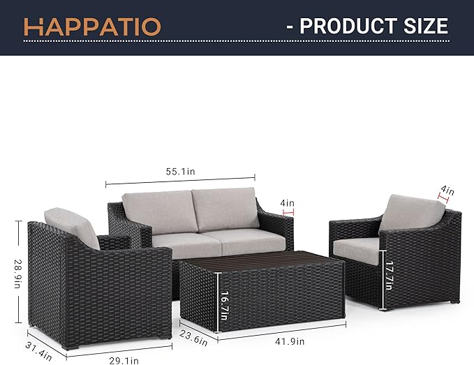HAPPATIO 4 Piece Patio Conversation Set,Outdoor Sectional,All-Weather Patio Furniture Set(BrownGrey)