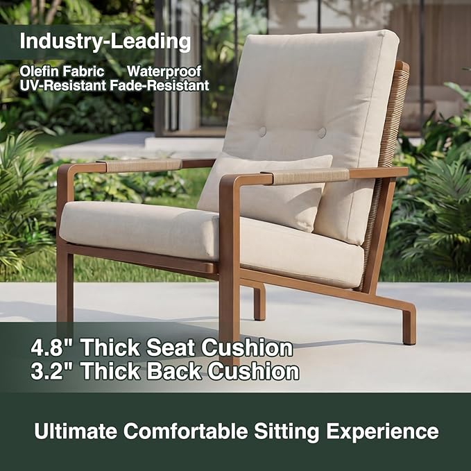 Patio Furniture Set, 3 Pieces Outdoor Patio Furniture with Coffee Table Set, Metal Patio Conversation Sets with Washable and High-Resiliency Sponge Cushions, Upgarded Beige