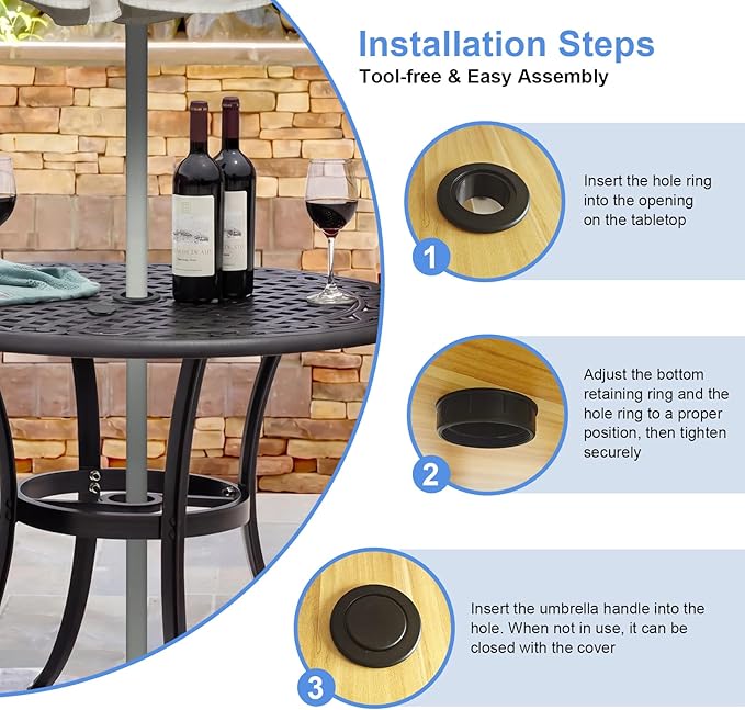 Daxolanz Outdoor Patio Table Umbrella Hole Ring Plug and Cap Set, 2" Parasol Umbrella Hole Cover Insert Replacement for Patio Table, Deck, Garden, Camping