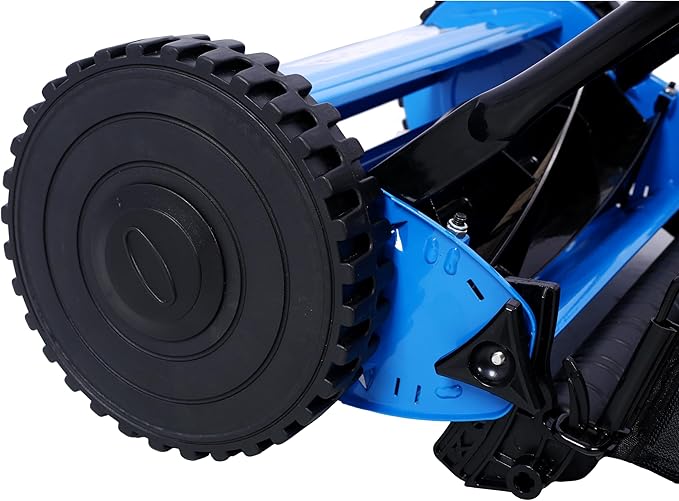 16-Inch 5-Blade Push Reel Lawn Mower with Grass Catcher, 4 Wheels (Blue)