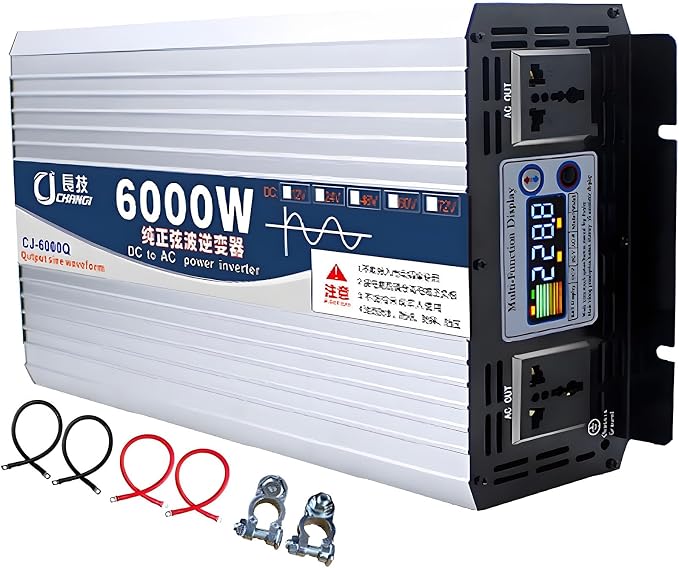 Upgraded high Power 6000W 8000W 10000W 12000W 16000W Pure Sine Wave Power Inverter 12V 24V 48V DC to 110V 220V AC Converter with LED Display for Car/RV Home Solar System(6000W,24vto110V)